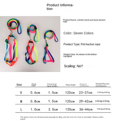 Dog Pet Leash + Harness Two-Piece Set Cat Leash Colorful Pet Harness Round Rainbow Color Cat Leash Dog Chain