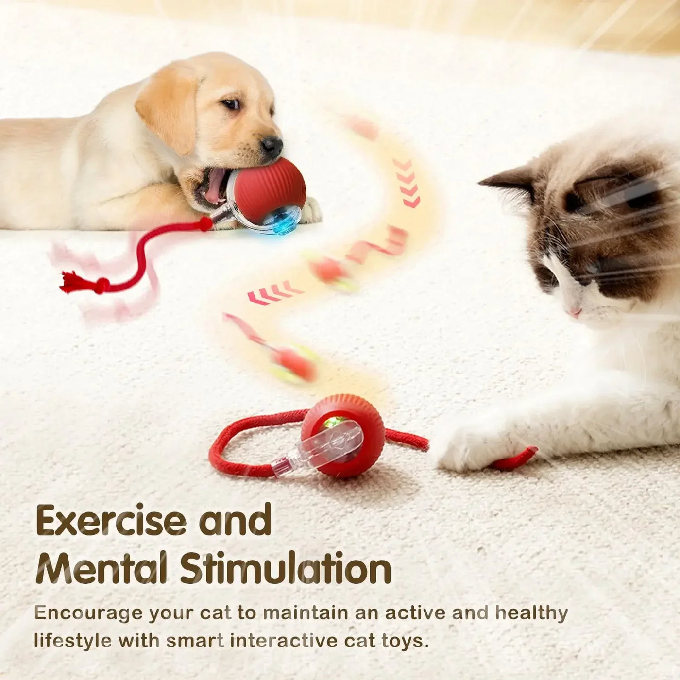 Rechargeable Smart Pet Interactive Toy,Cat Interactive Ball Toy, Automatic Rolling Ball with Tail, , Intelligent Mouse for Cat